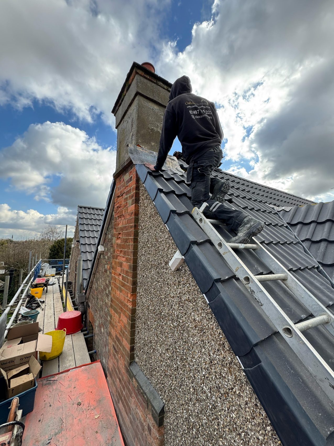 04 · Setting new tiles and lead beside the chimney