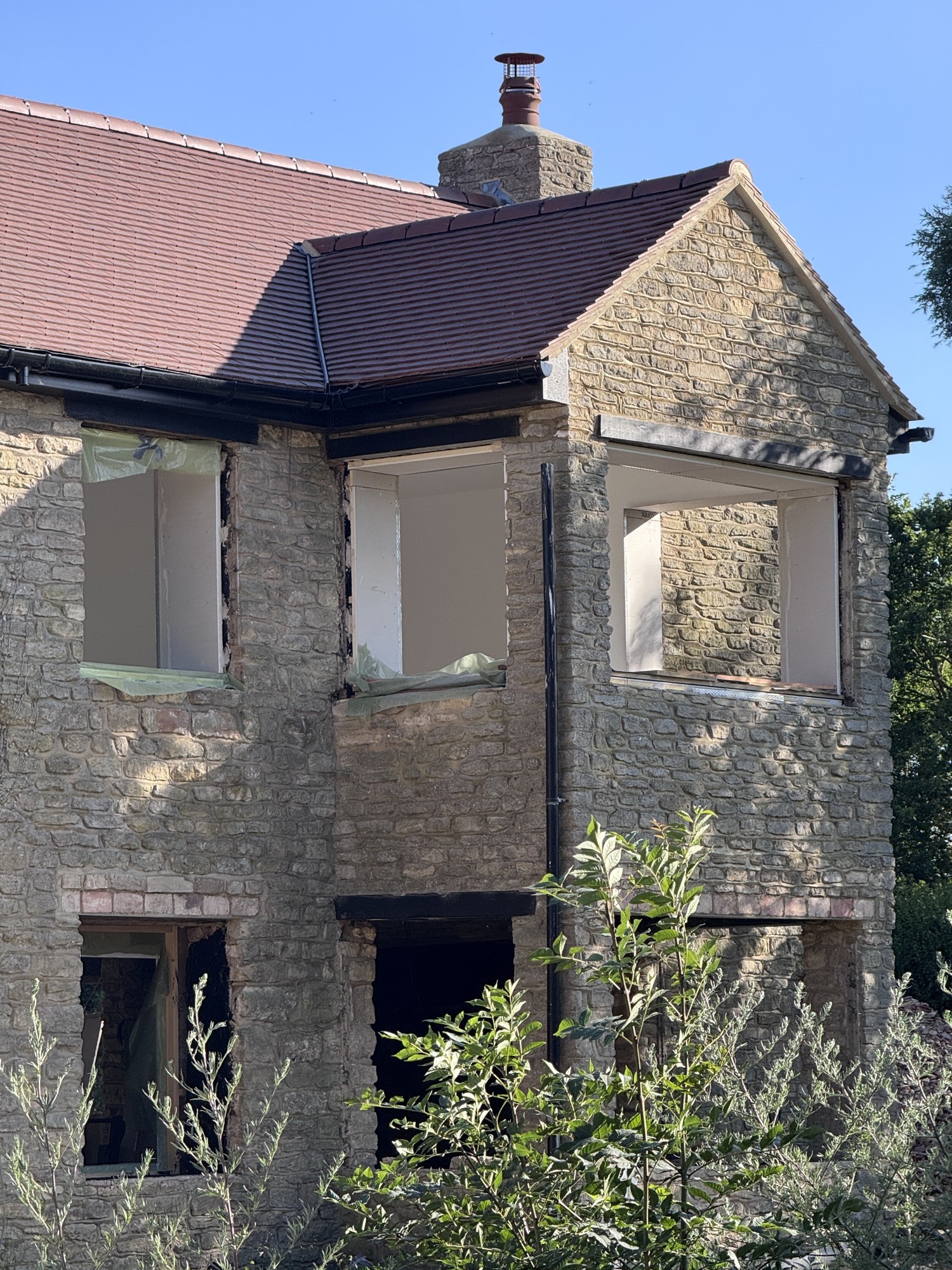 Completed pitched roof captured at ridge height